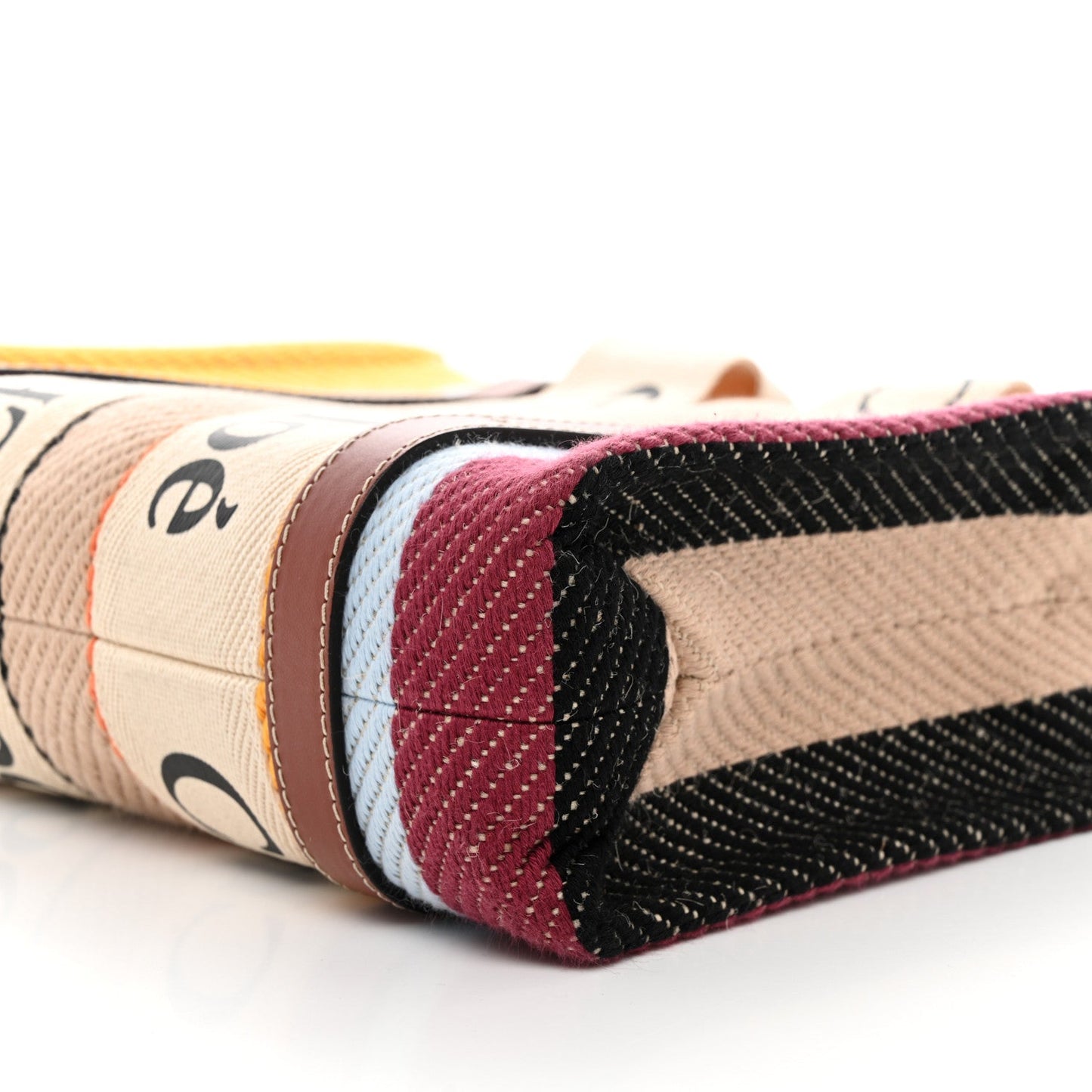 Cotton Calfskin Small Woody Striped Ribbon Tote Multicolor