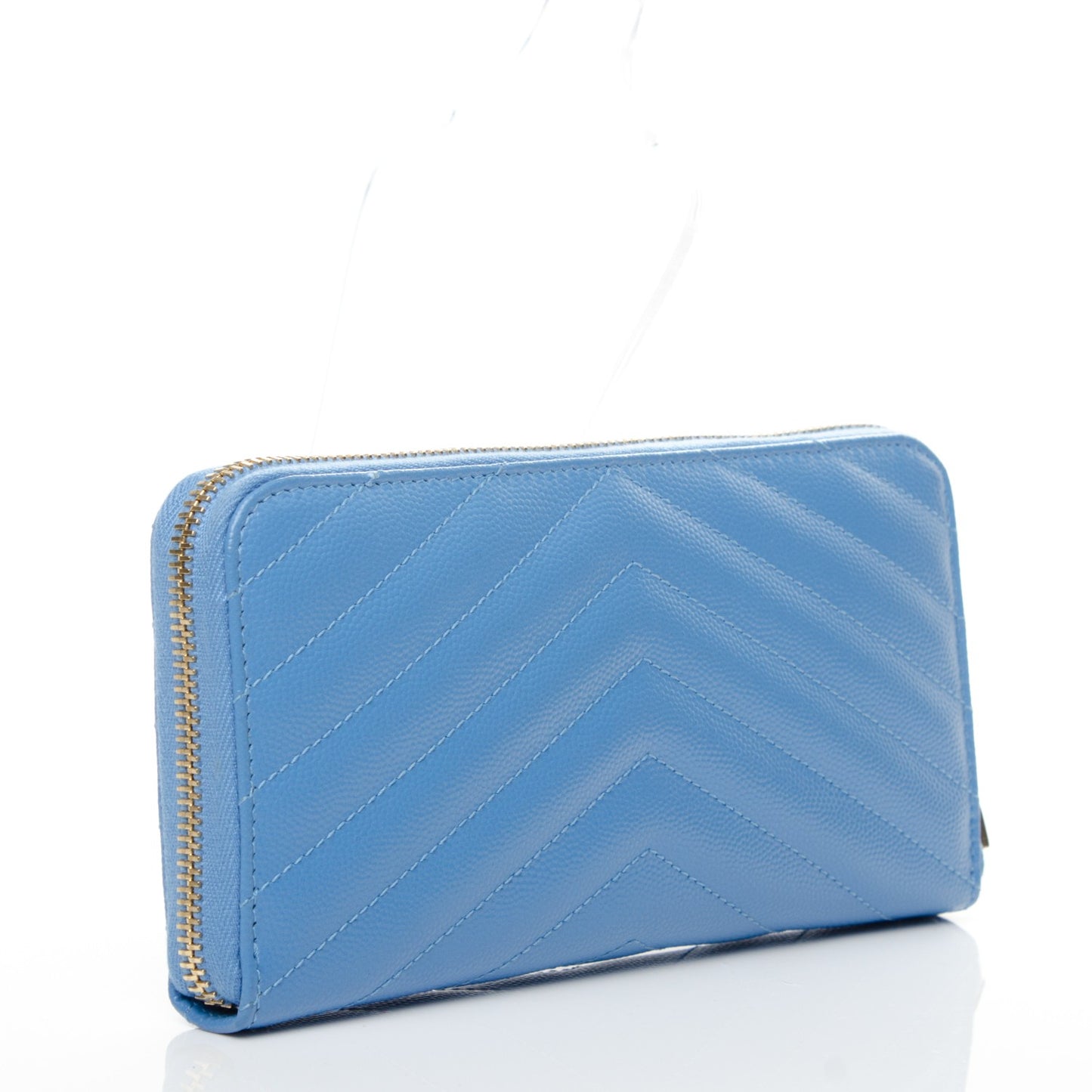 Grain De Poudre Matelasse Chevron Monogram Zip Around Wallet Blue Clair