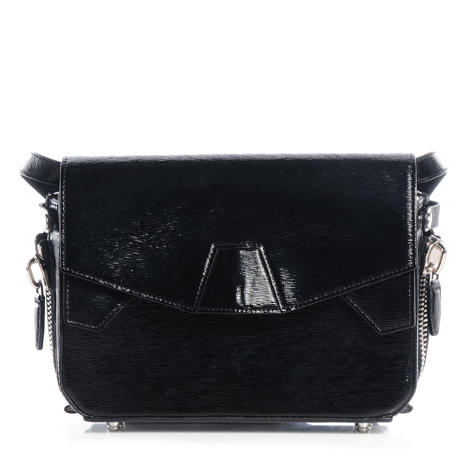 Alexander Wang Textured Patent Tri-Fold Shoulder Bag Black 1 of 10