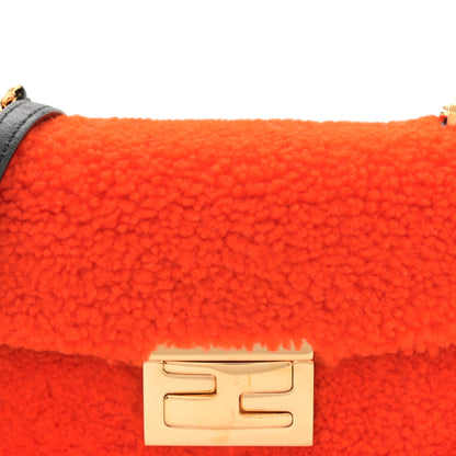 Fendi Shearling Nappa Mini Be Baguette Shoulder Bag Arancio Black 8 of 10
