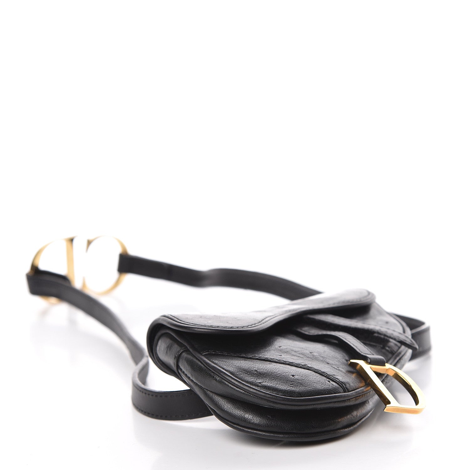 Christian Dior Ostrich Saddle Belt Bag Black 4 of 13