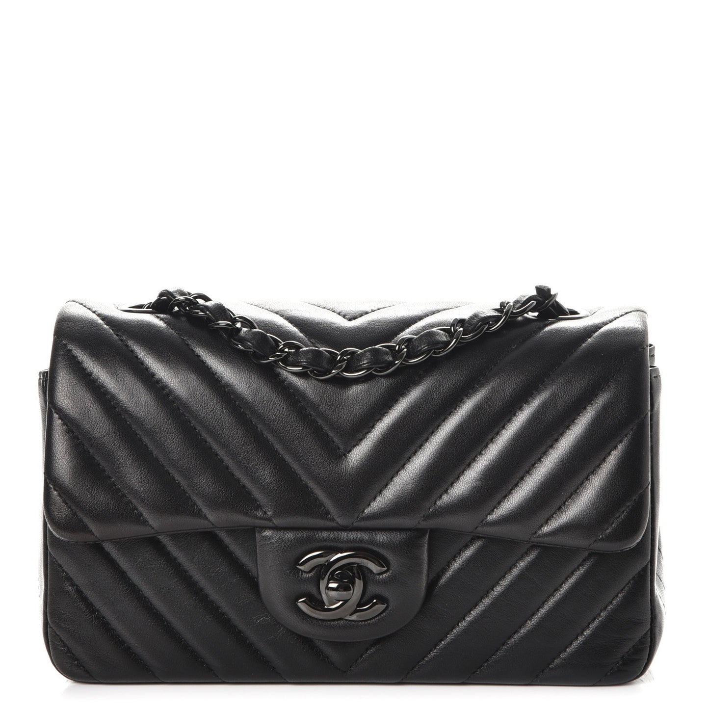 Lambskin Chevron Quilted Mini Rectangular Flap So Black