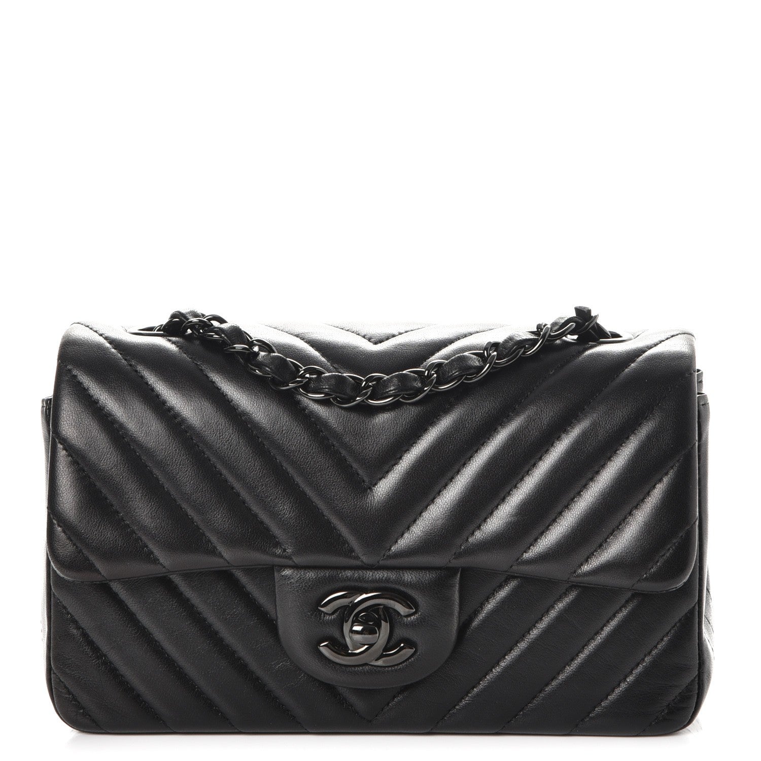 Chanel Lambskin Chevron Quilted Mini Rectangular Flap So Black 1 of 8