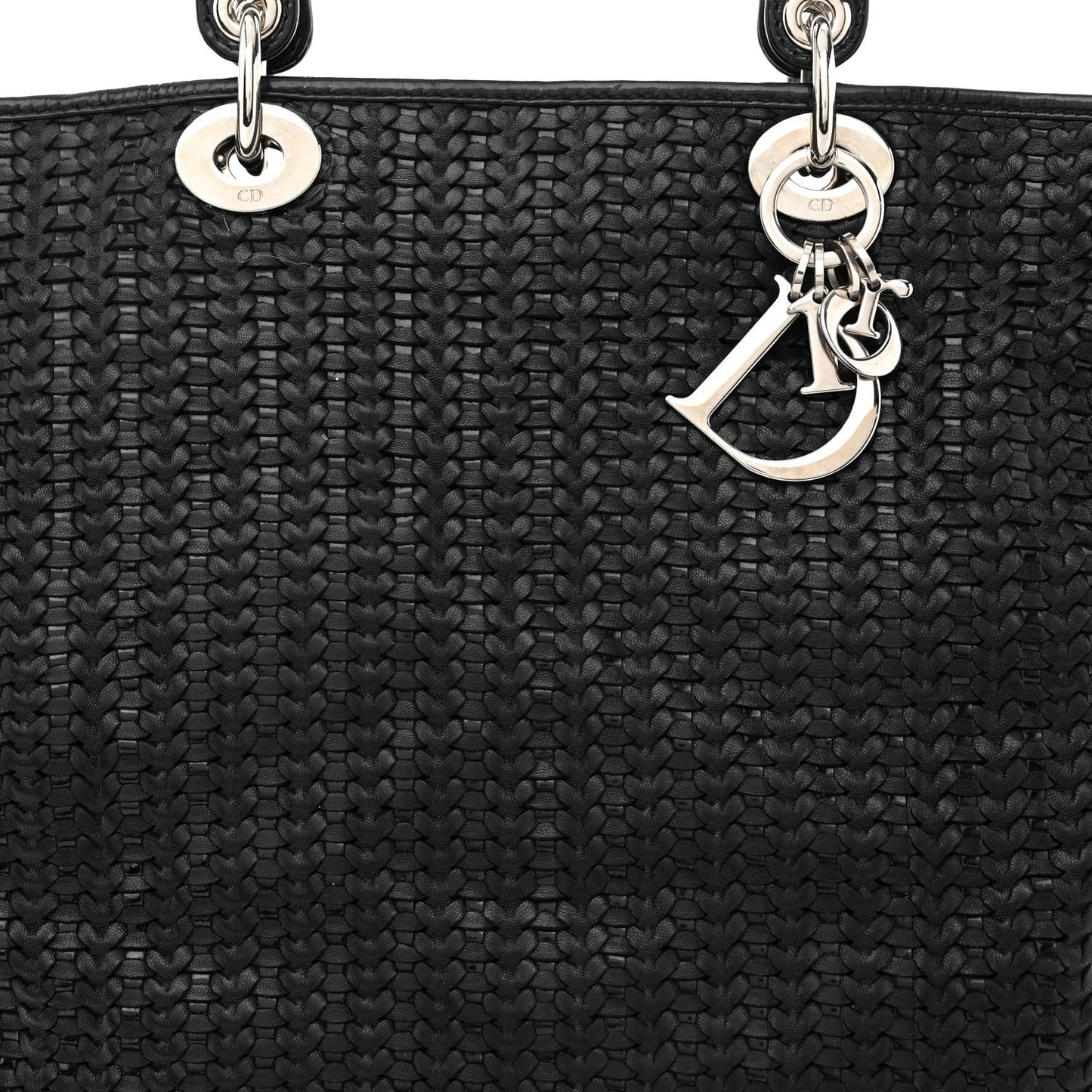 Lambskin Woven Large Lady Dior Shopping Tote Black