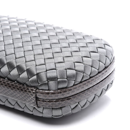 Bottega Veneta Satin Ayers Intrecciato Chain Knot Clutch Grey 7 of 8