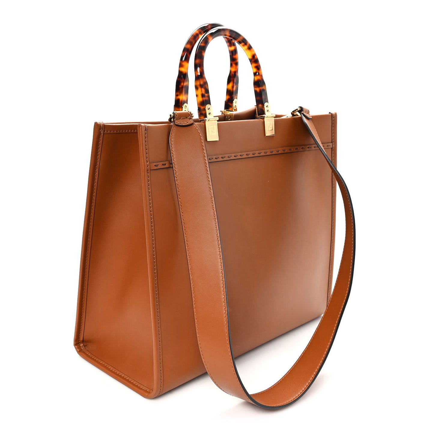 Vitello King Plexiglass Medium Fendi Sunshine Shopper Tote Cuoio