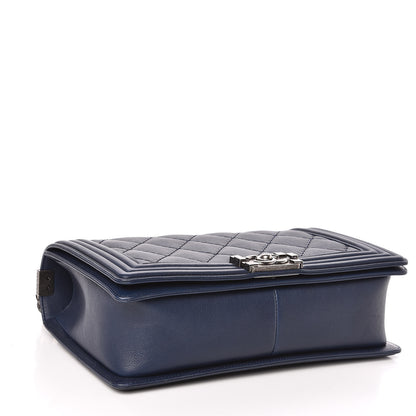 Chanel Calfskin Double Stitch New Medium Boy Flap Navy Blue 4 of 13