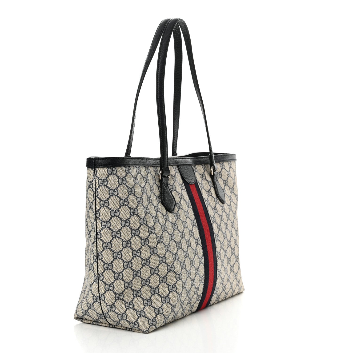 Gucci GG Supreme Monogram Textured Calfskin Web Medium Ophidia Shopping Tote Beige Blue 3 of 11