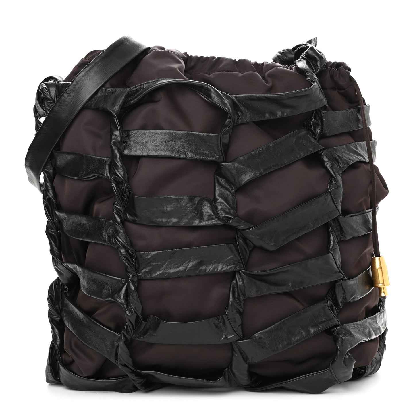 Calfskin Nylon Tape Bucket Bag Black