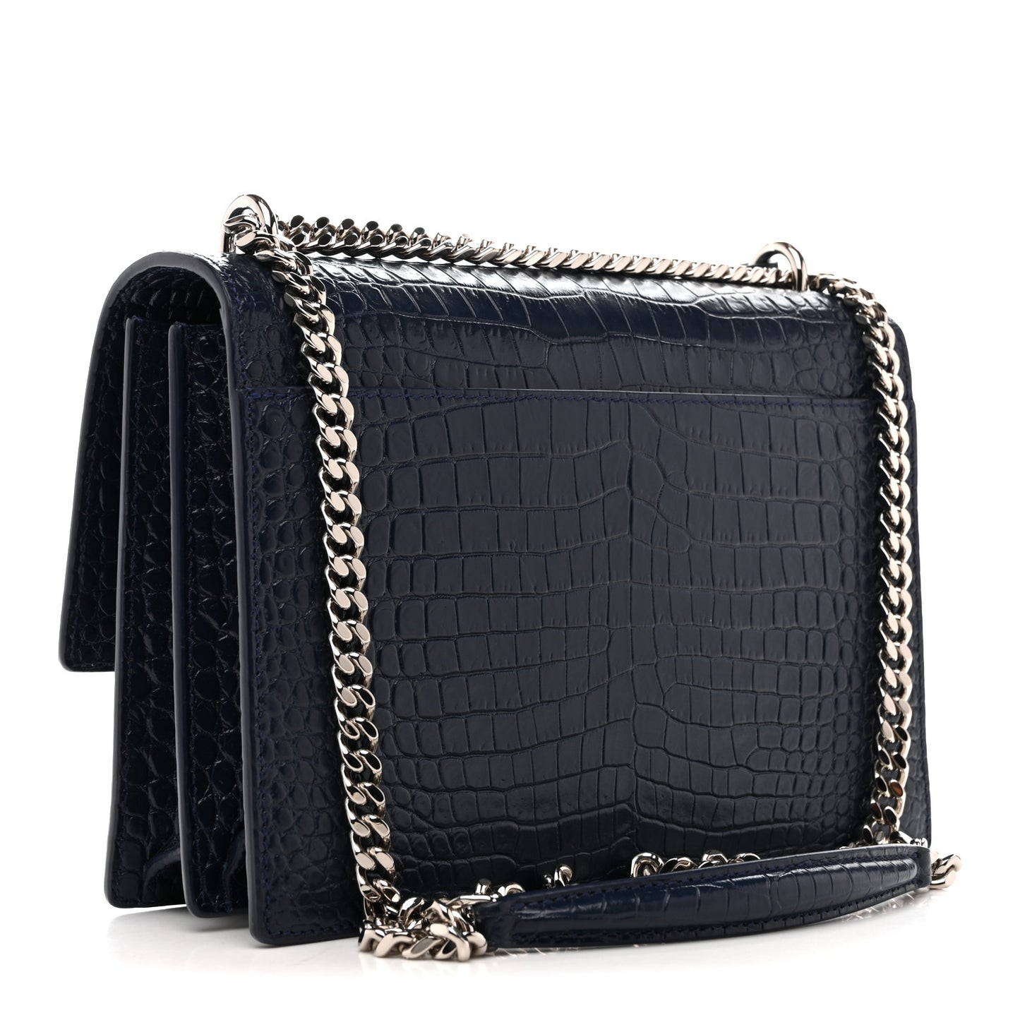 Calfskin Crocodile Embossed Medium Monogram Sunset Navy