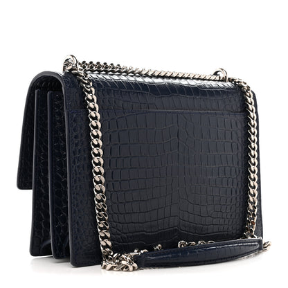 Saint Laurent Calfskin Crocodile Embossed Medium Monogram Sunset Navy 3 of 12