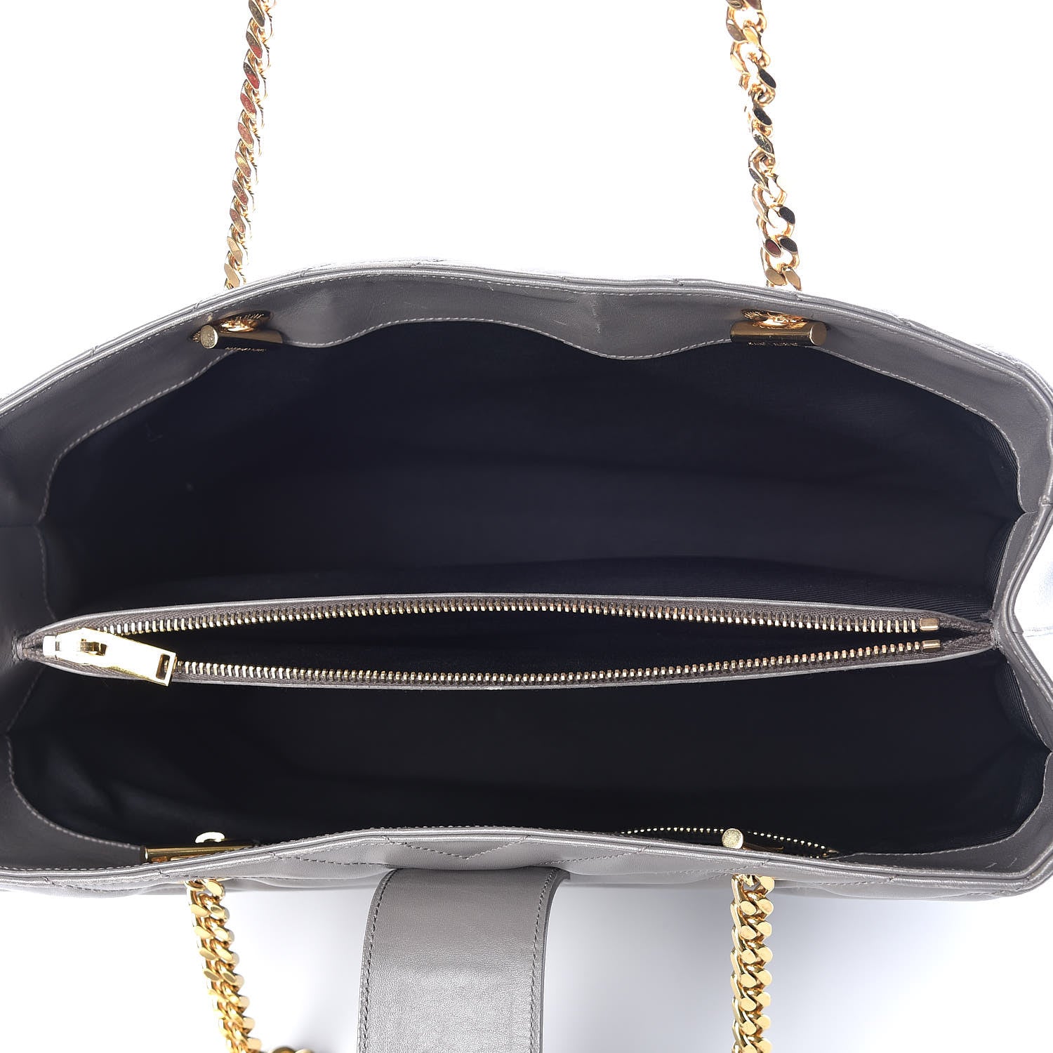 Saint Laurent Smooth Calfskin Matelasse Chevron Monogram Shopping Bag Grey 7 of 23