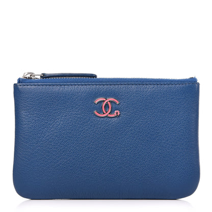 Chanel Goatskin Small CC Clover Cosmetic Case Blue 1 of 7