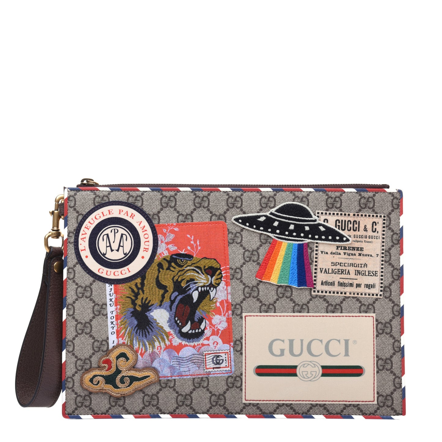 GG Supreme Monogram Courrier Documents Holder Beige New Acero