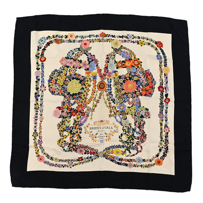 Hermes Silk Brides De Gala En Fleurs Scarf 90 Black Ivory Multicolor 1 of 3