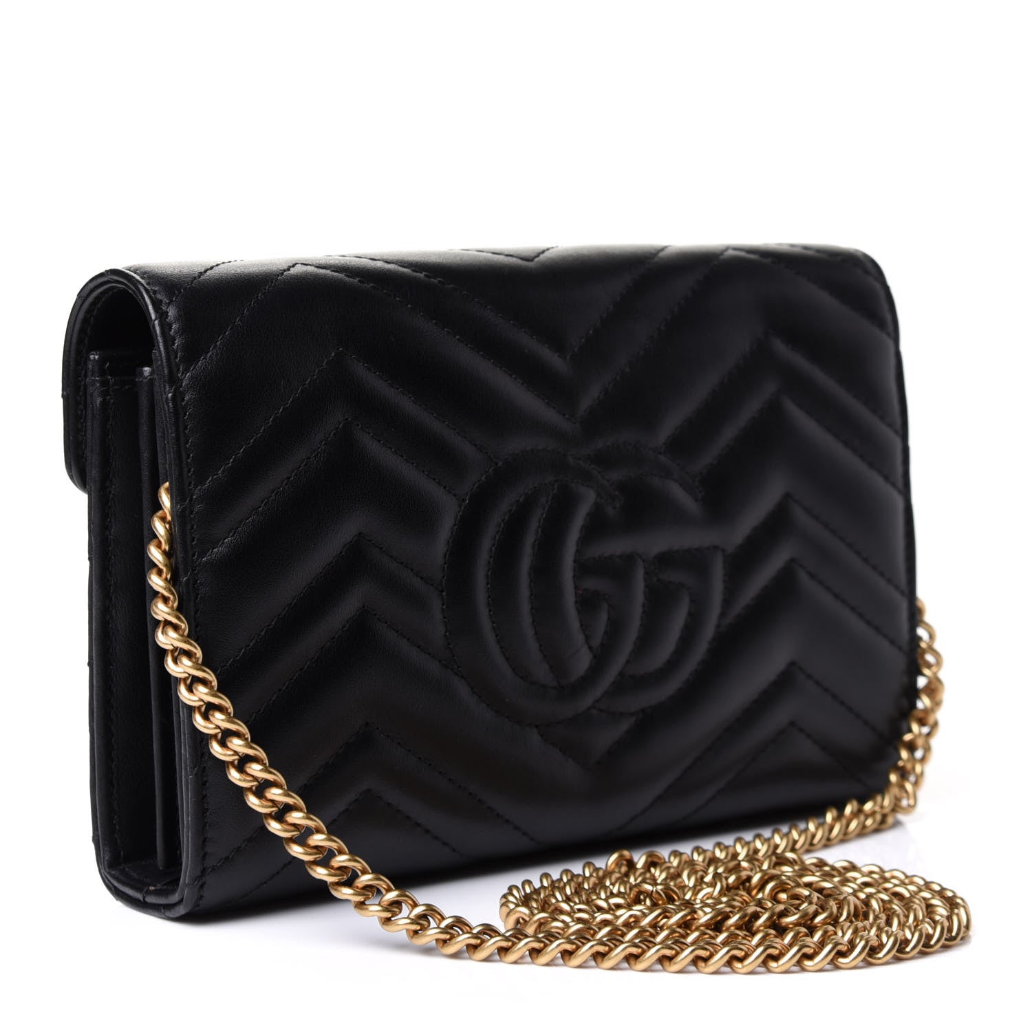 Gucci Calfskin Matelasse GG Marmont Chain Wallet Black 3 of 10