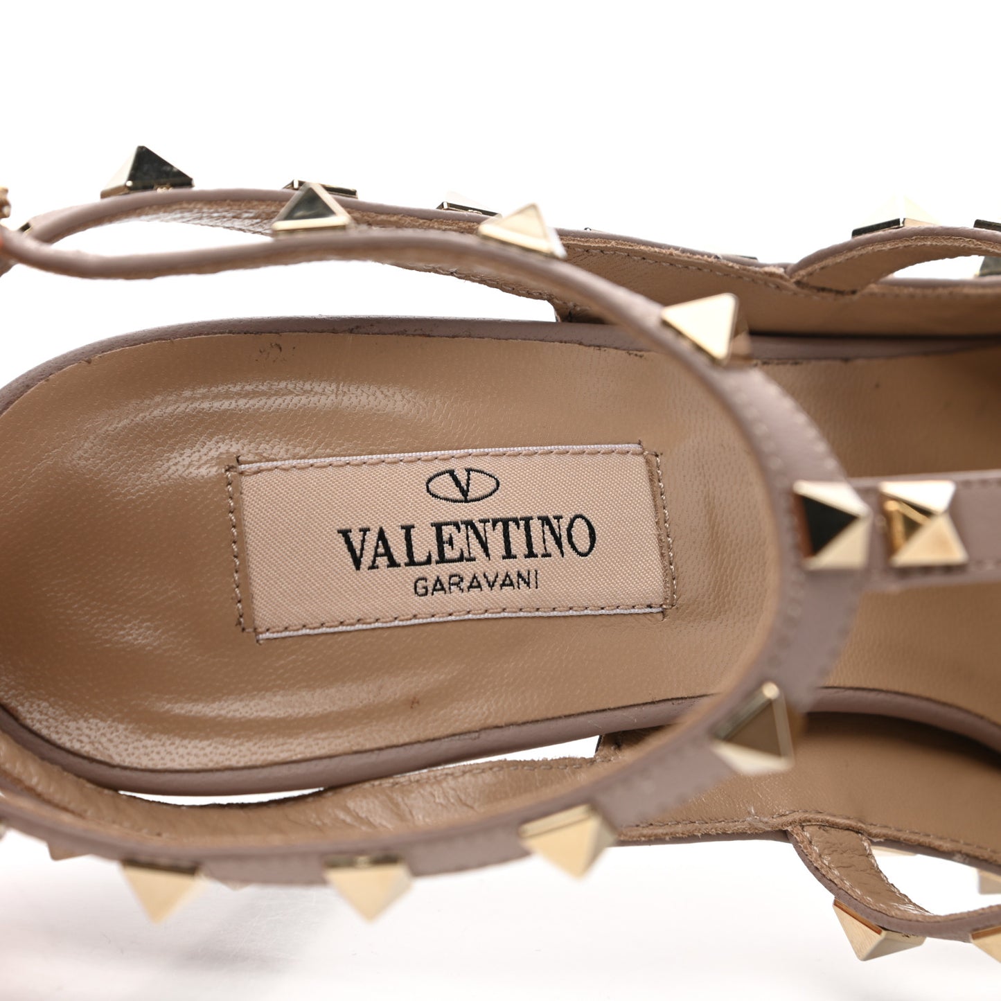 Calfskin Nappa Rockstud Ankle Strap 100mm Pumps 38 Cacao Poudre