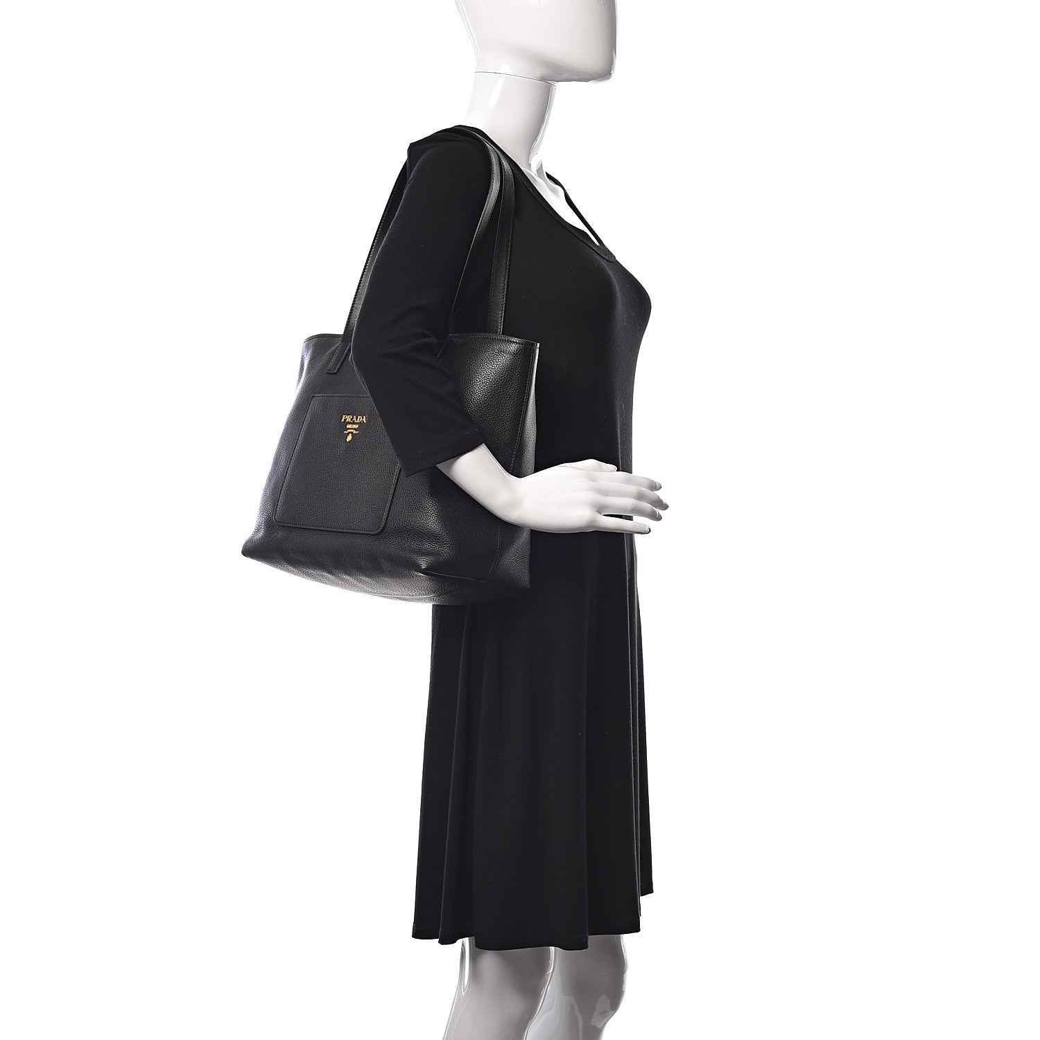 Prada Vitello Daino Pocket Shopping Tote Black 2 of 10