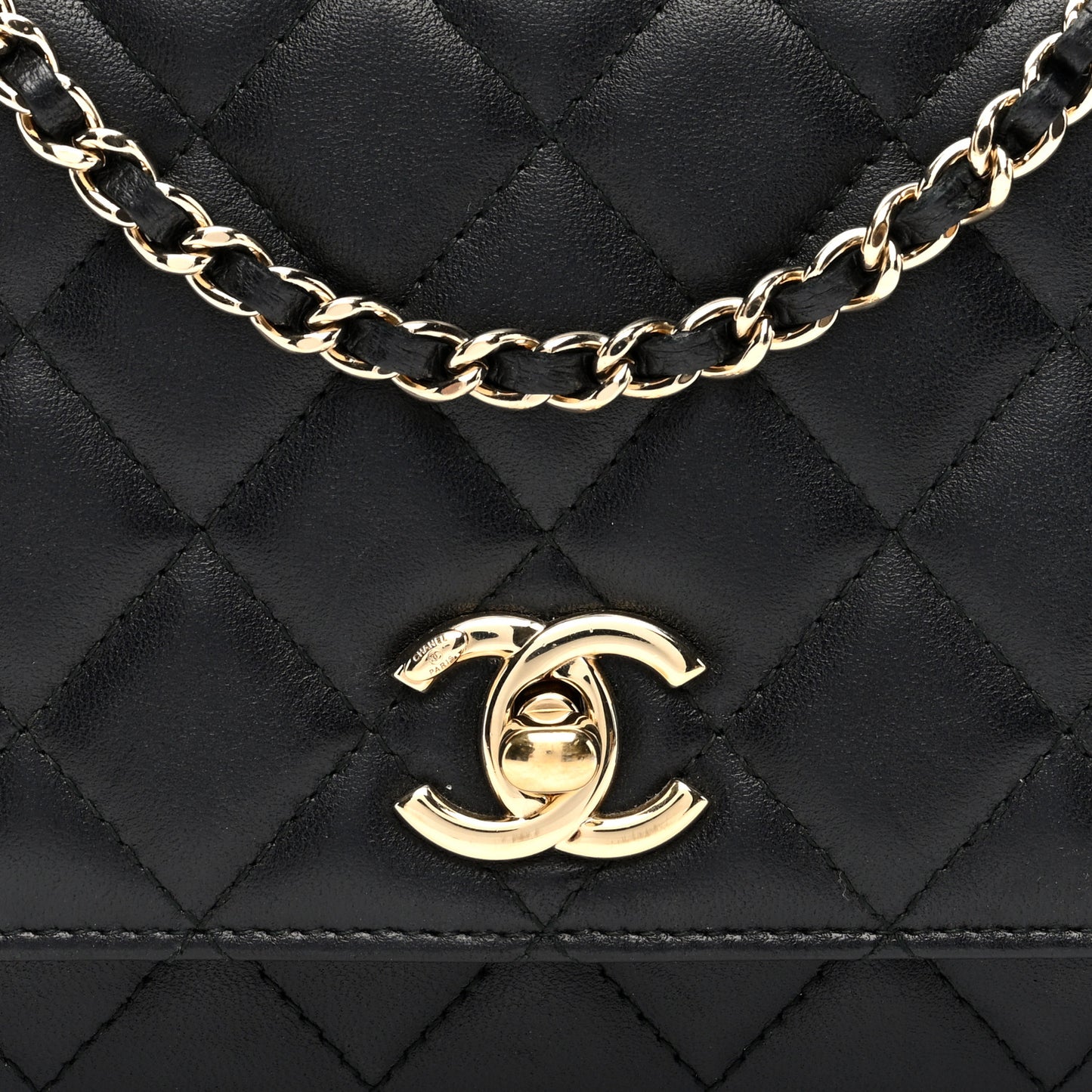 Lambskin Quilted Trendy CC Wallet On Chain WOC Black