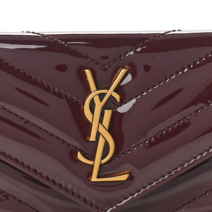 Saint Laurent Patent Calfskin Matelasse Chevron Cassandre Fragments Zippered Card Case Dark Red Wine 7 of 8