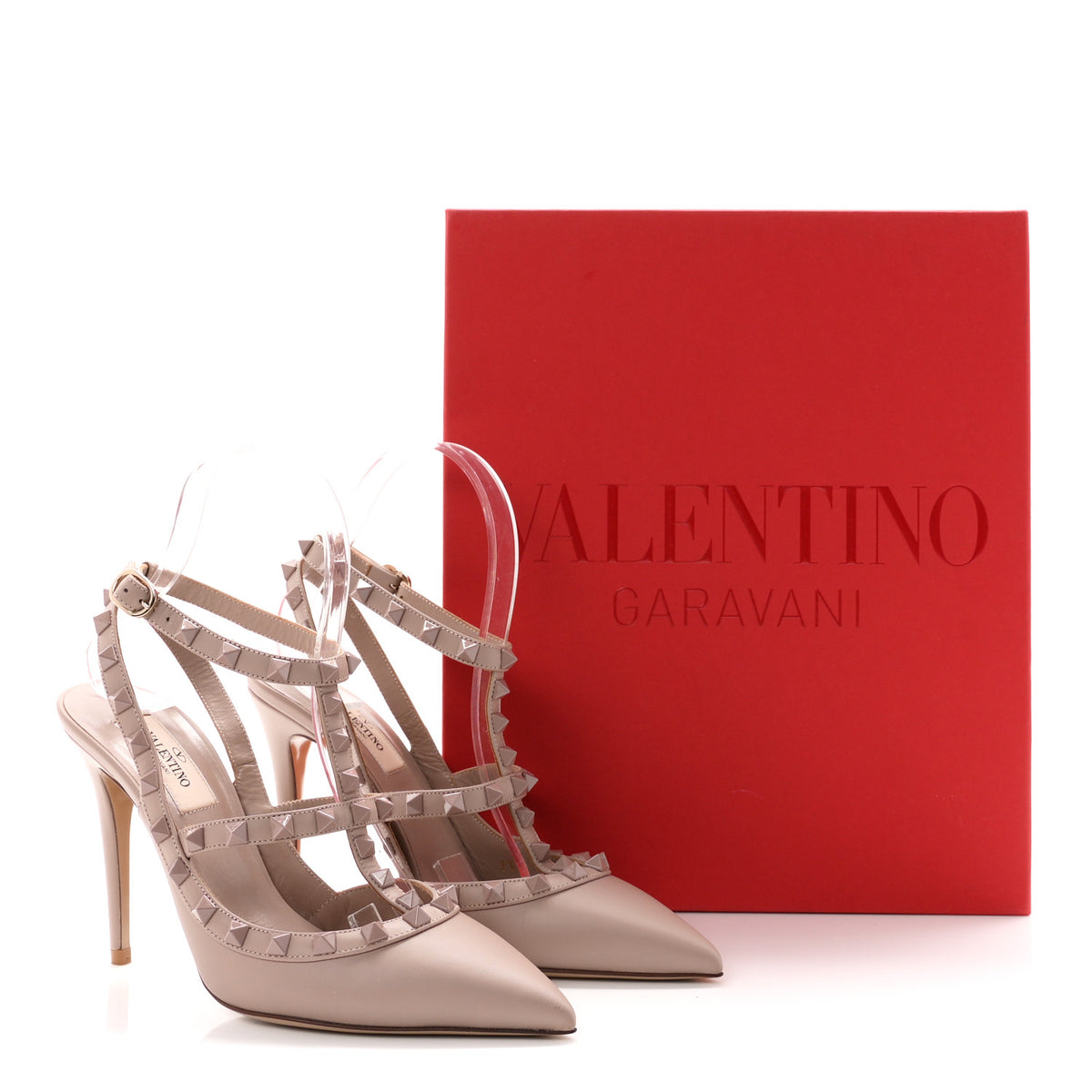 Valentino Garavani Calfskin Lacquered Monochrome Rockstud Ankle Strap 100mm Pumps 37 Poudre 9 of 9