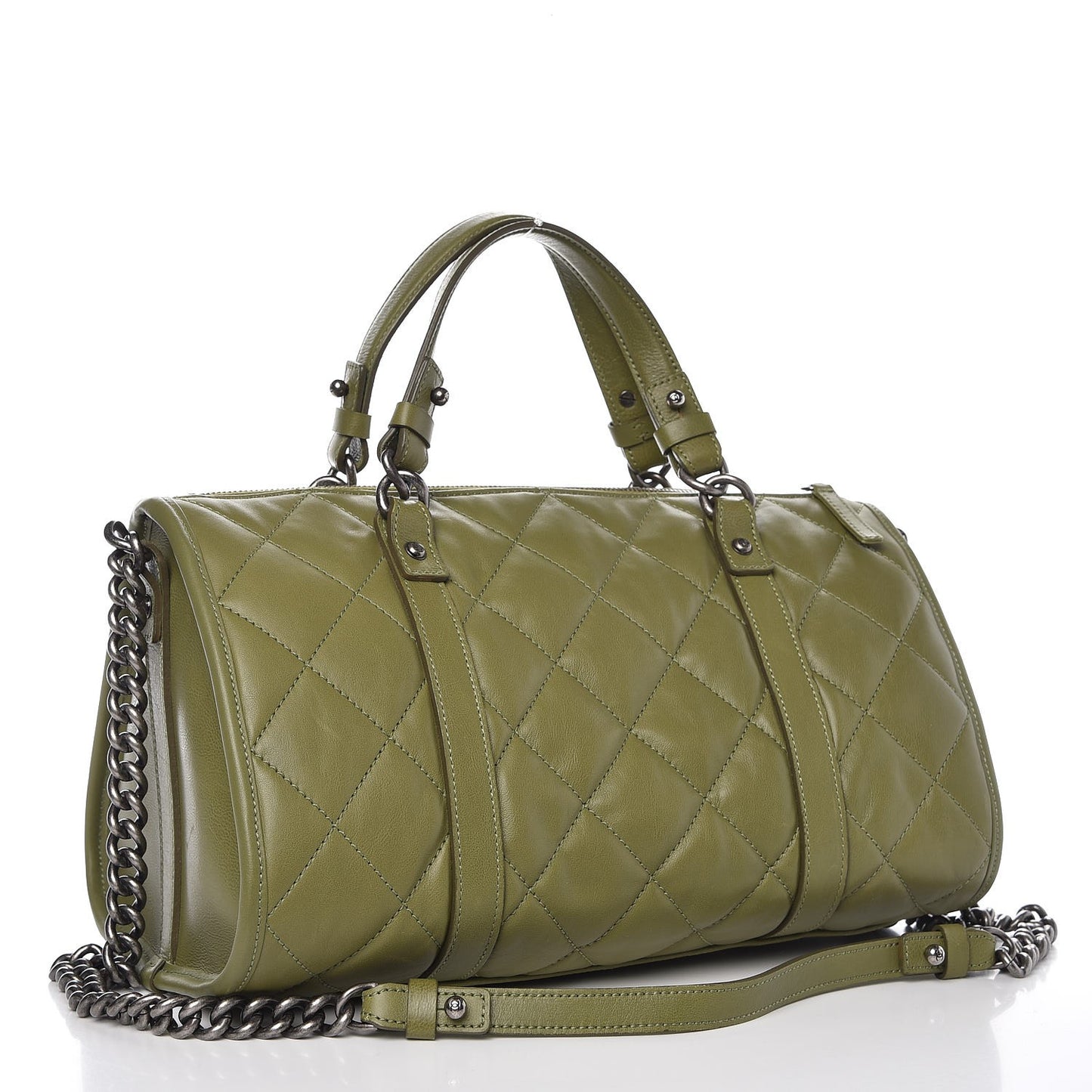 Calfskin Quilted Small Casual Riviera Bowling Bag Green