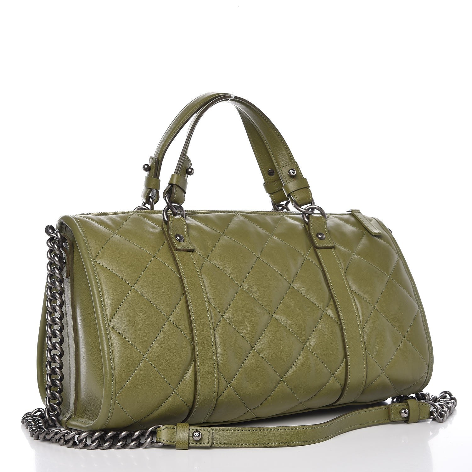 Chanel Calfskin Quilted Small Casual Riviera Bowling Bag Green 4 of 11