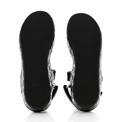 Chanel Shiny Calfskin Logo Platform Sandals 39 Black 5 of 14