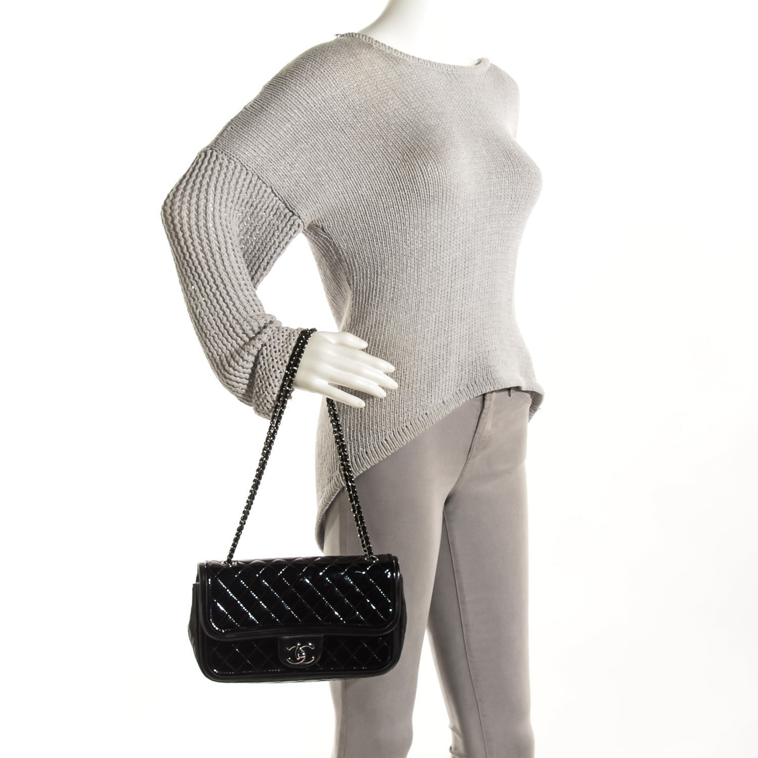 Chanel Lambskin Patent Quilted CC Twist Flap Black 2 of 8