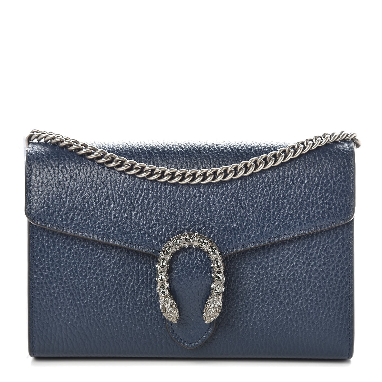 Dollar Calfskin Crystal Mini Dionysus Chain Wallet Blue Agata Black Diamond