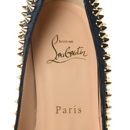 Christian Louboutin Veau Velours Calf Hair Leopard Lady Peep Spikes VIP 150 Pumps 36.5 Blue Khol Bronze 9 of 9