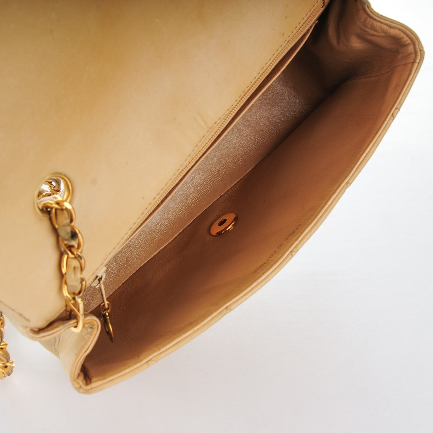Lambskin Quilted Small Single Flap Beige