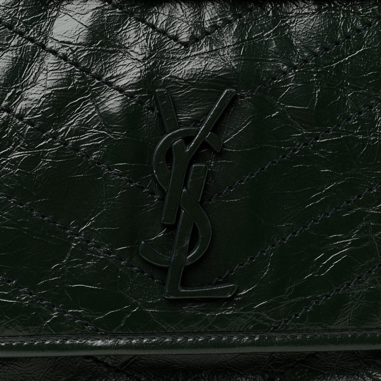 Crinkled Calfskin Matelasse Monogram Medium Niki Chain Satchel Vert Fonce