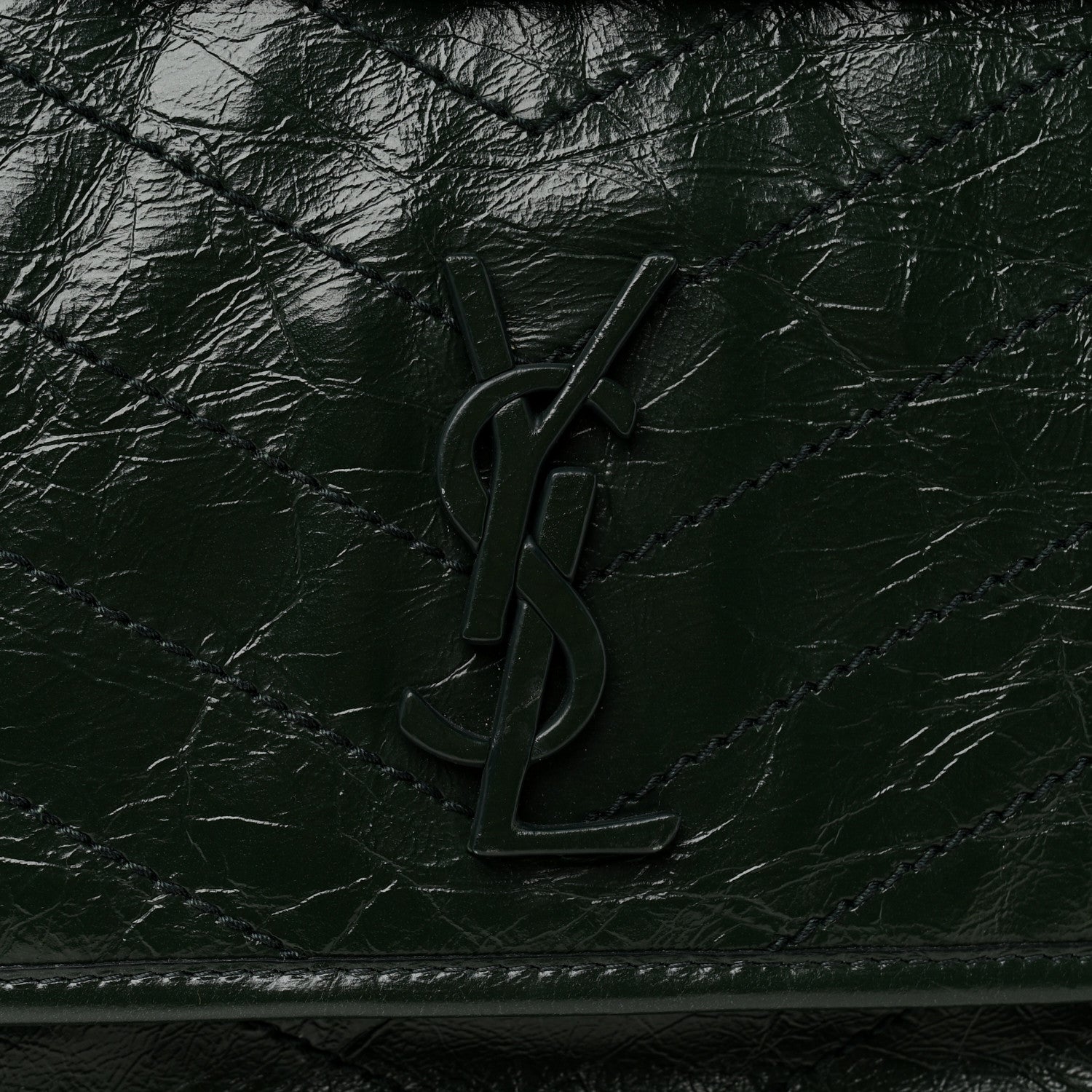 Saint Laurent Crinkled Calfskin Matelasse Monogram Medium Niki Chain Satchel Vert Fonce 8 of 10