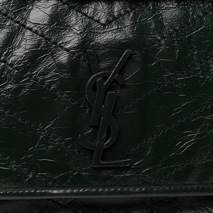 Saint Laurent Crinkled Calfskin Matelasse Monogram Medium Niki Chain Satchel Vert Fonce 8 of 10