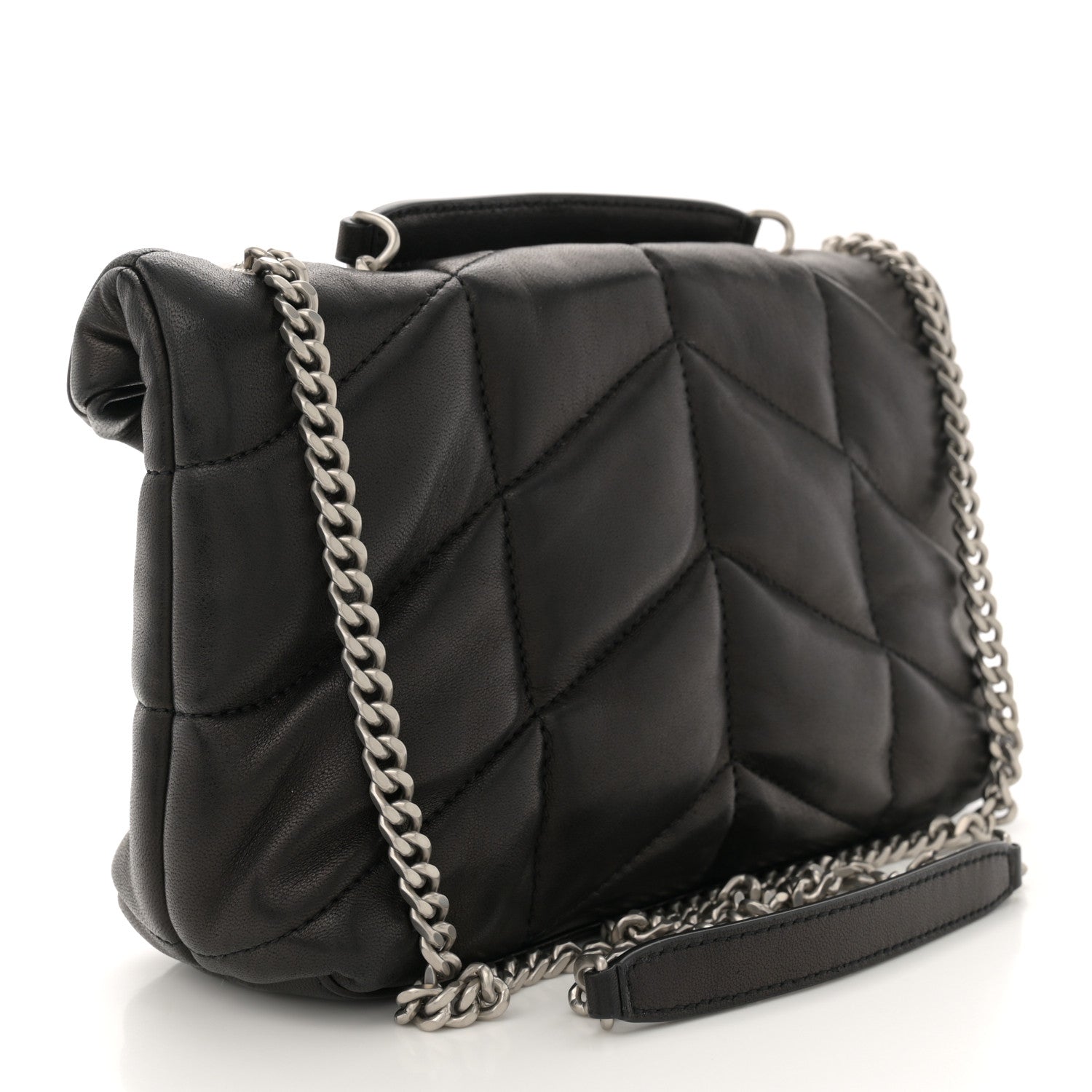 Saint Laurent Lambskin Quilted Toy Loulou Puffer Monogram Chain Satchel Black 3 of 10