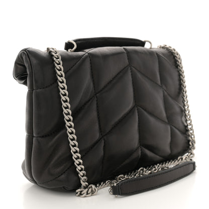 Saint Laurent Lambskin Quilted Toy Loulou Puffer Monogram Chain Satchel Black 3 of 10