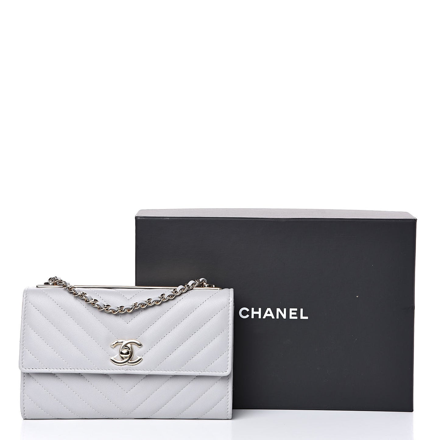 Lambskin Chevron Quilted Trendy CC Wallet On Chain WOC Grey