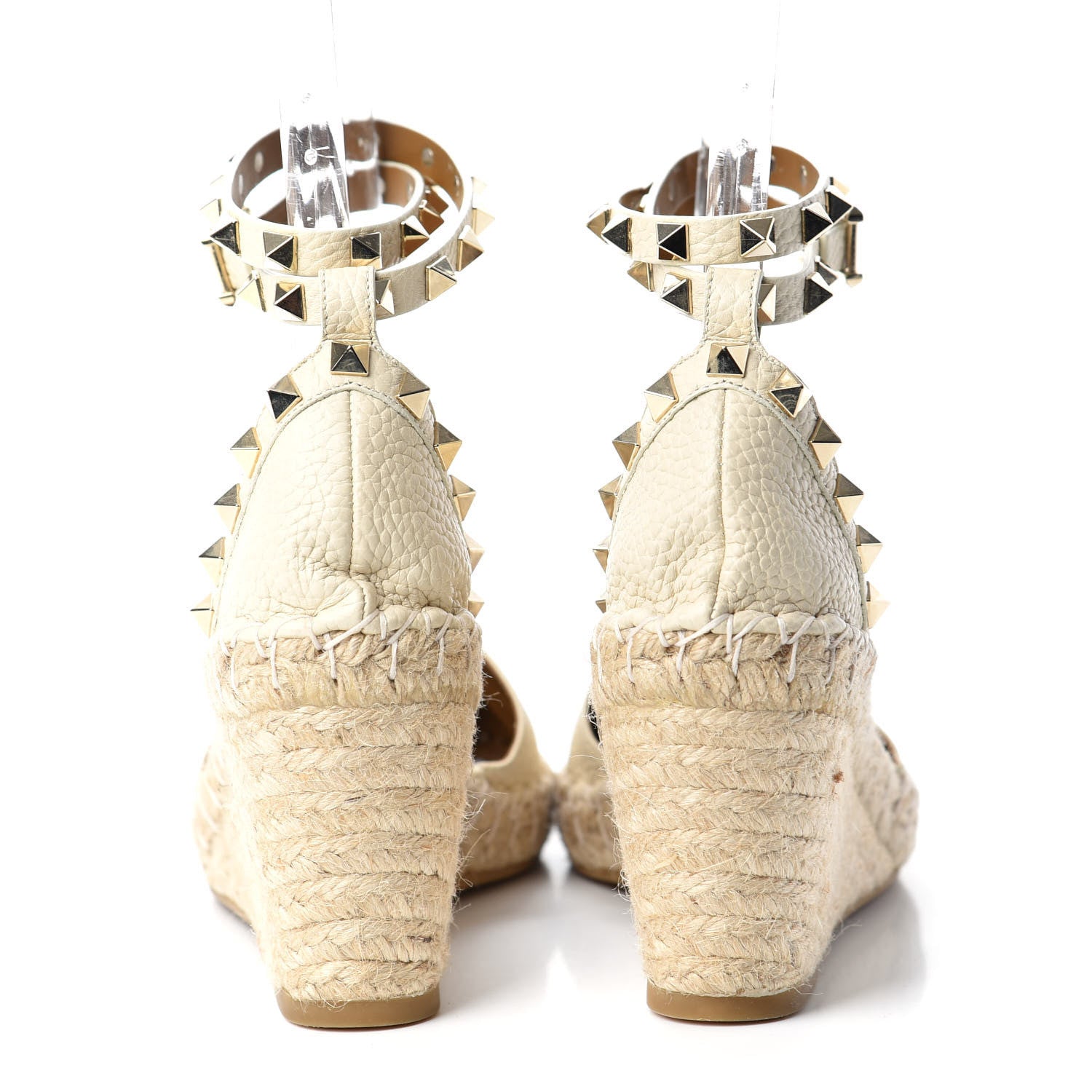 Valentino Garavani Grained Calfskin Rockstud Ankle Wrap Espadrille 15/85mm Wedges 36 Light Ivory 7 of 10