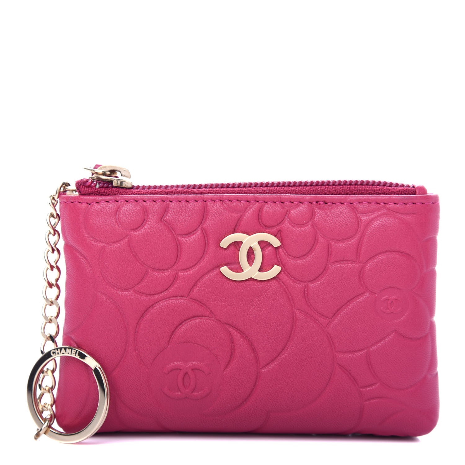 Chanel Lambskin Camellia Embossed Key Holder Case Fuchsia 1 of 8