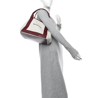 Balenciaga Cotton Canvas Calfskin S Navy Cabas Natural Burgundy 2 of 13