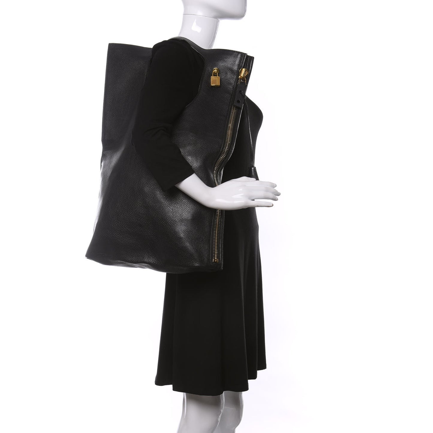 Grained Calfskin Large Alix Padlock Zip Shoulder Bag Black
