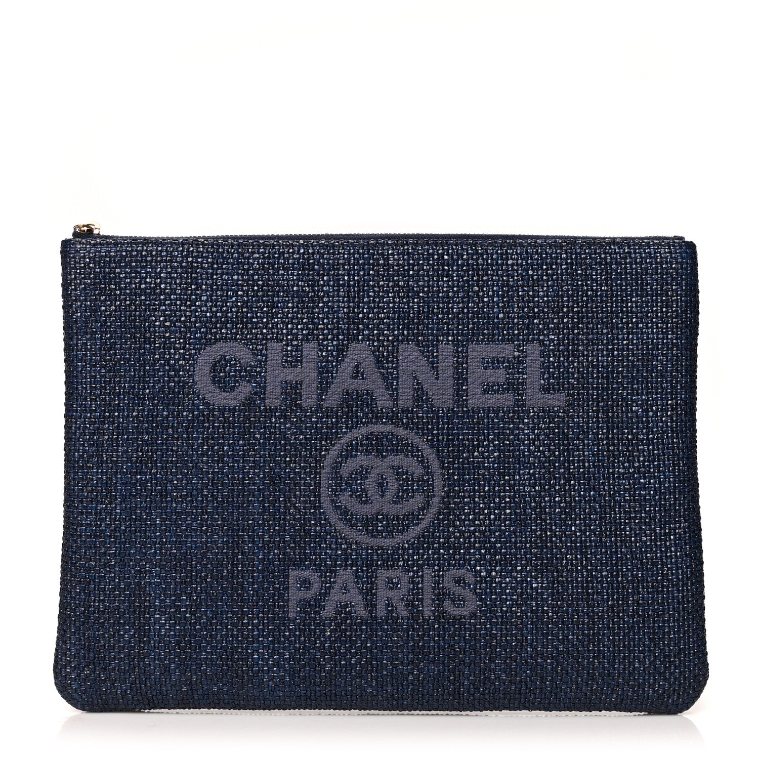 Chanel Woven Straw Raffia Small Deauville Pouch Dark Blue 1 of 8