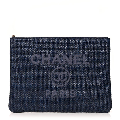 Chanel Woven Straw Raffia Small Deauville Pouch Dark Blue 1 of 8