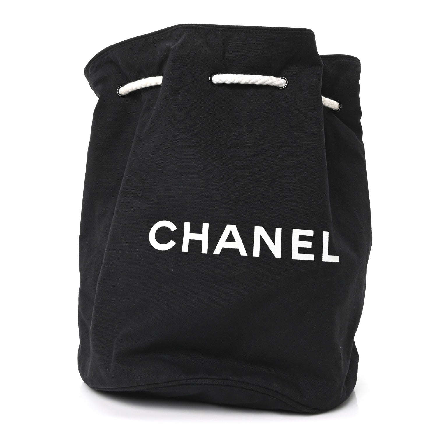 Chanel Canvas Drawstring Backpack Black White 1 of 9