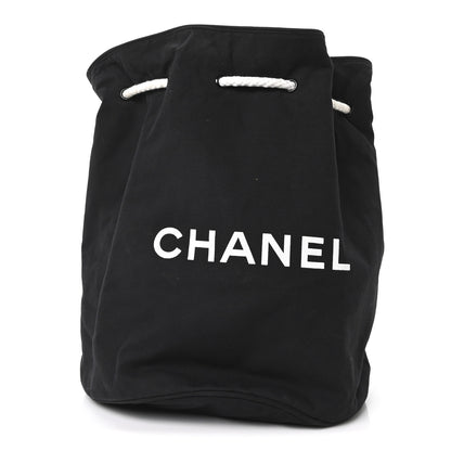 Chanel Canvas Drawstring Backpack Black White 1 of 9