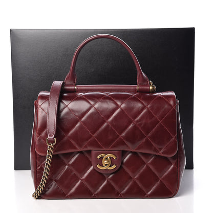 Chanel Calfskin Quilted Medium Gold Bar Top Handle Flap Burgundy 12 of 12