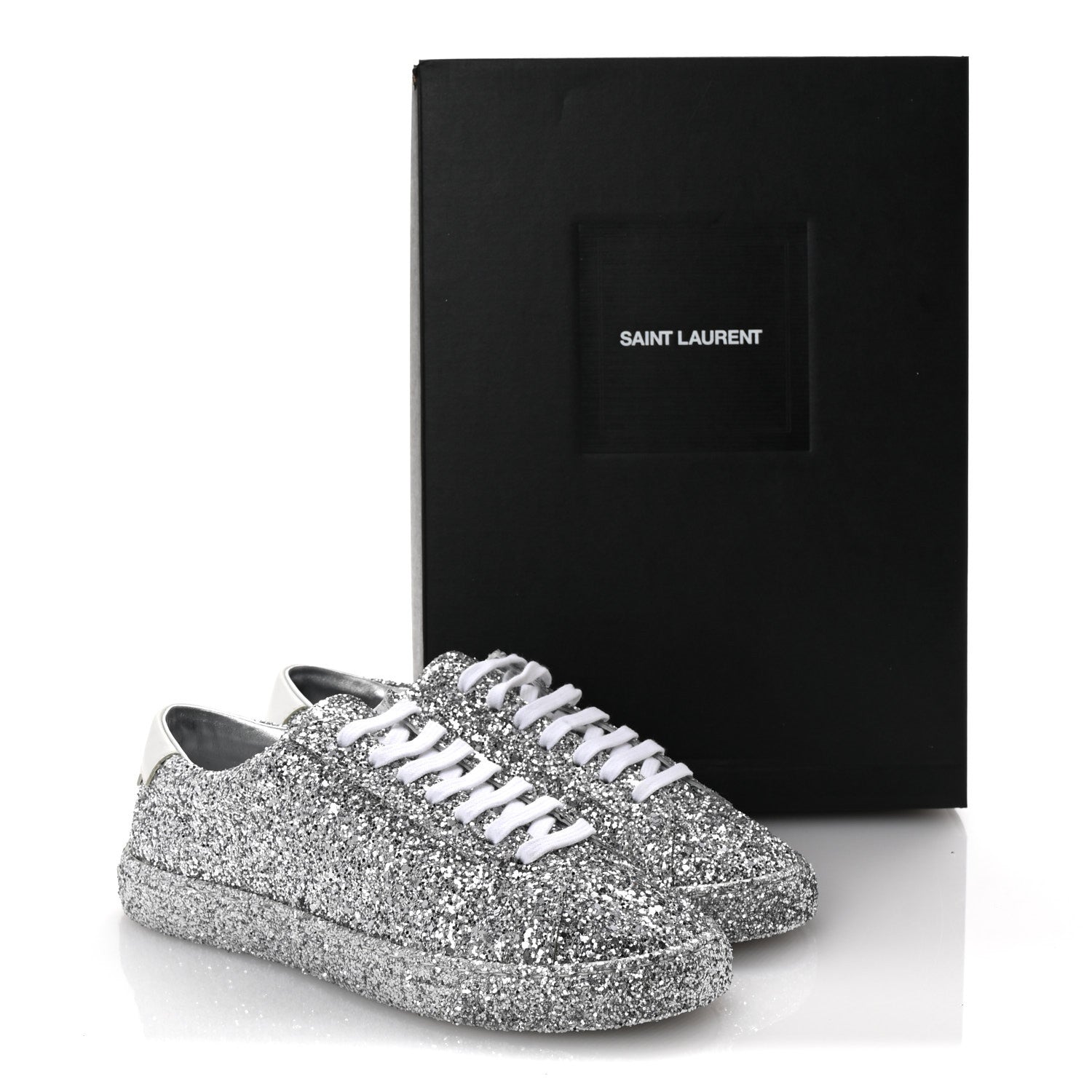 Saint Laurent Calfskin Crystal Glitter Andy Sneakers 37 Silver 11 of 11