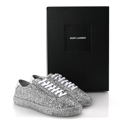 Saint Laurent Calfskin Crystal Glitter Andy Sneakers 37 Silver 11 of 11