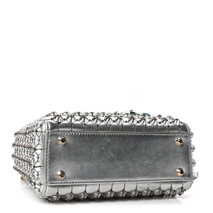 Christian Dior Metallic Calfskin Satin Celestial Bead Embroidery Cannage Mini Lady Dior Silver 6 of 19
